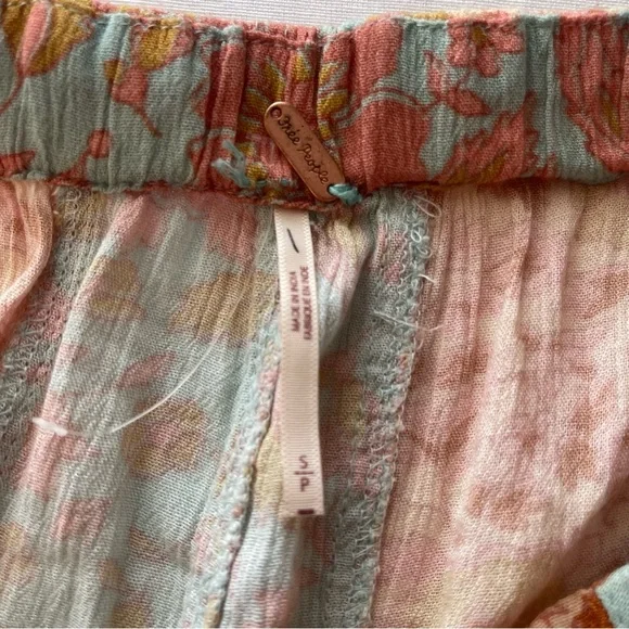 Free People Floral Wide Leg Pants in Peach and Blue - Picture 4 of 11